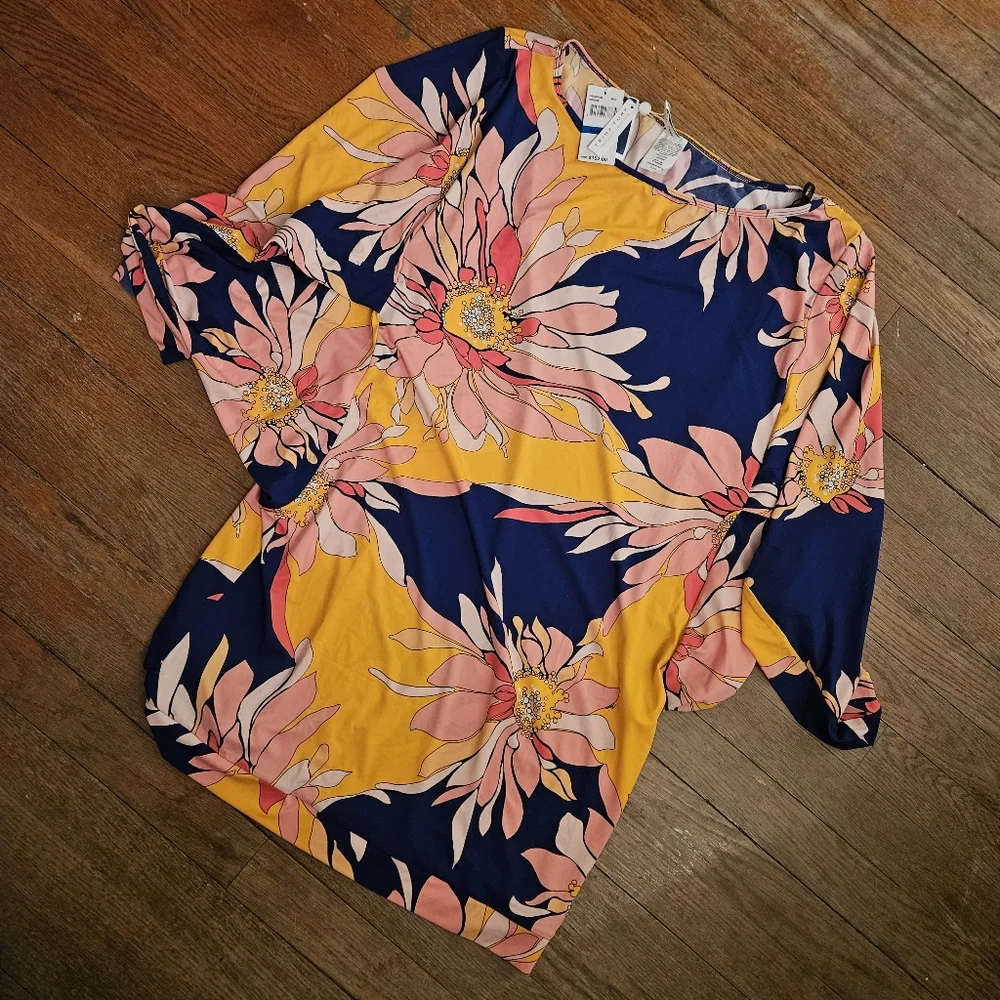 Trina Turk 'Breeze' Draped-Sleeve Tunic Swimsuit Cover-Up, Multicolor NWT - Picture 1 of 16